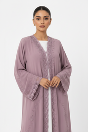 C 2509 Ube Velvet Embroidered Lace Abaya