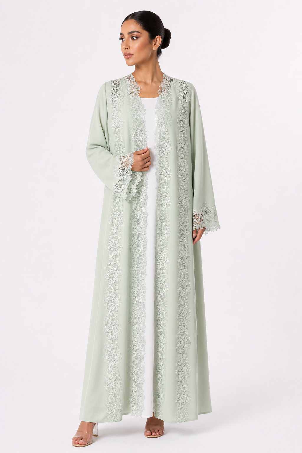 C 2510 Pistachio Dust Lace Abaya