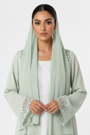 C 2510 Pistachio Dust Lace Abaya