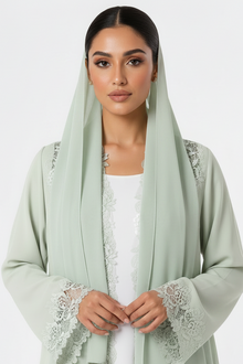 C 2510 Pistachio Dust Lace Abaya