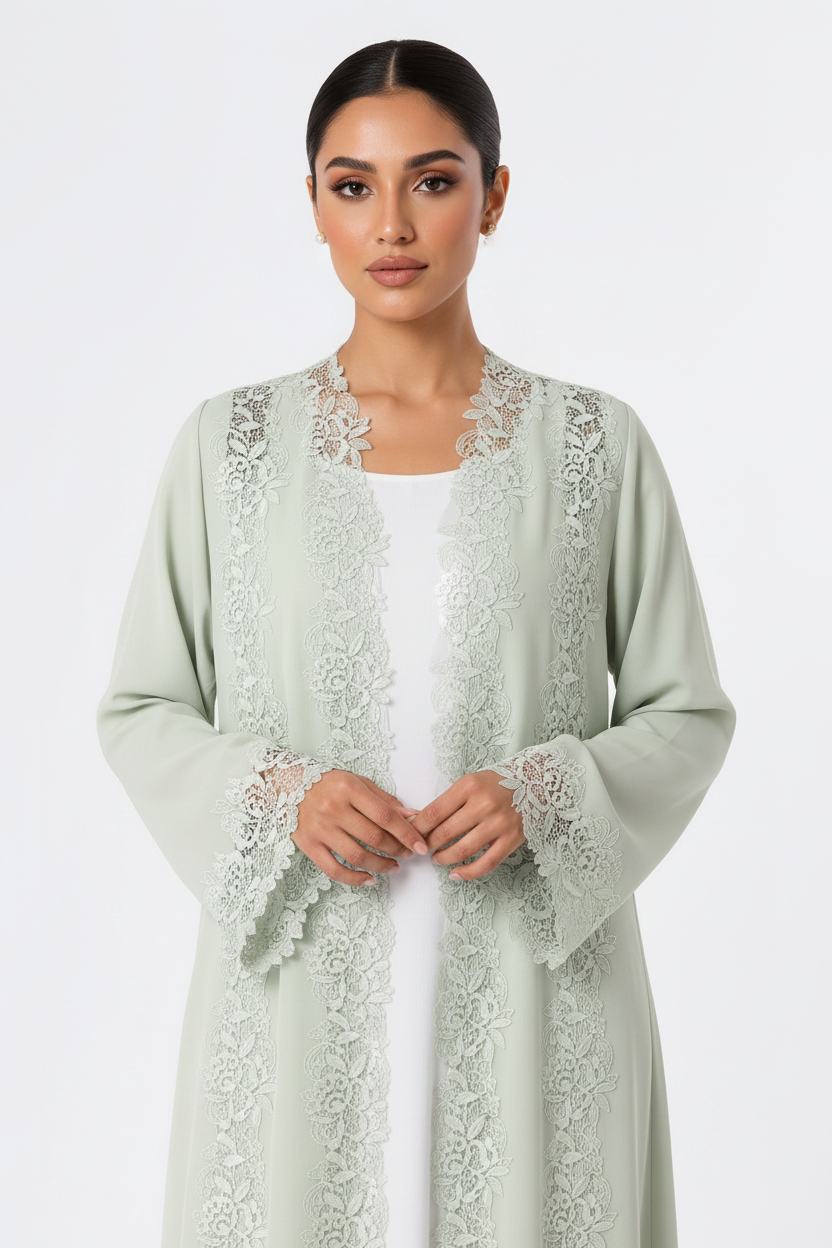C 2510 Pistachio Dust Lace Abaya