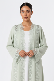 C 2510 Pistachio Dust Lace Abaya