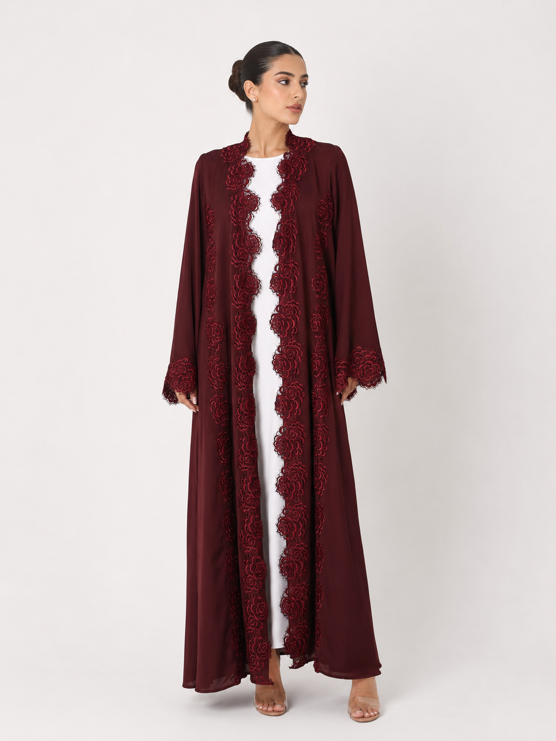 C 2511 Cherry Glaze Lace Abaya