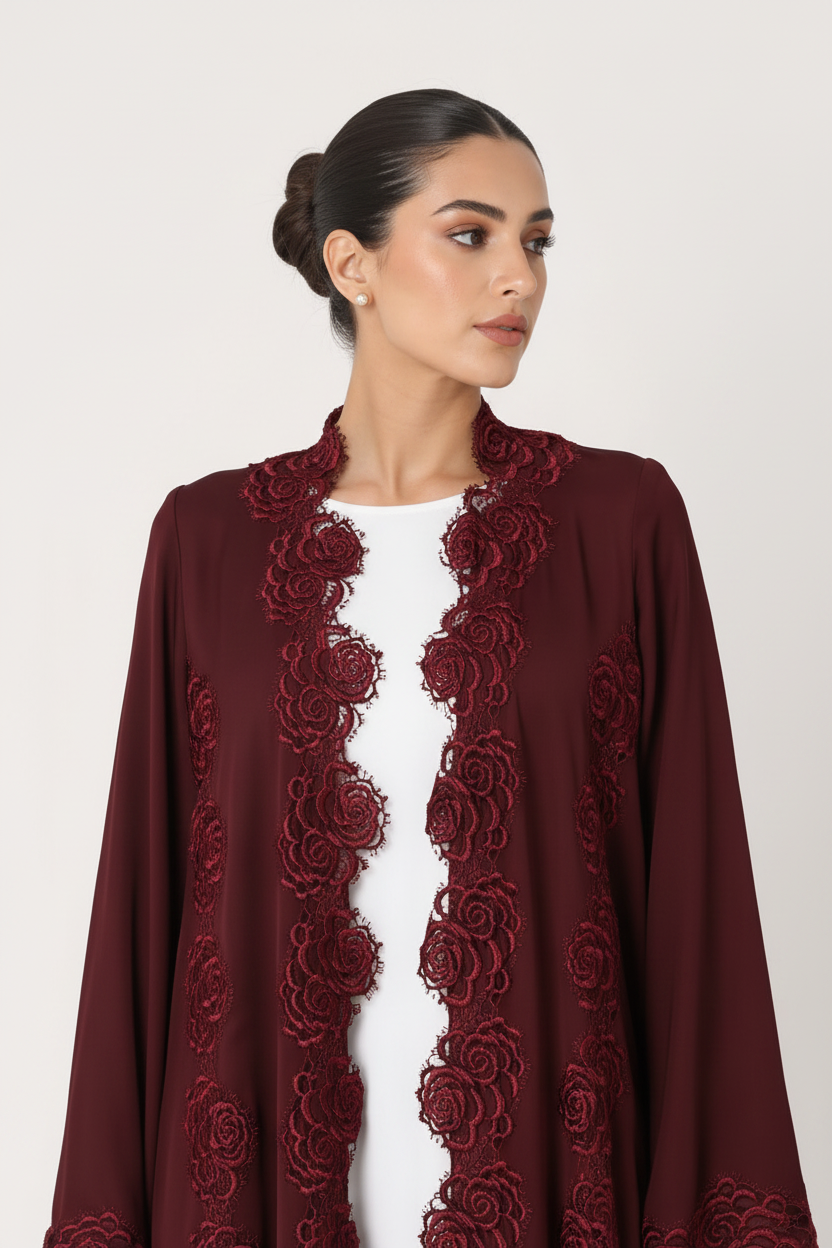 C 2511 Cherry Glaze Lace Abaya