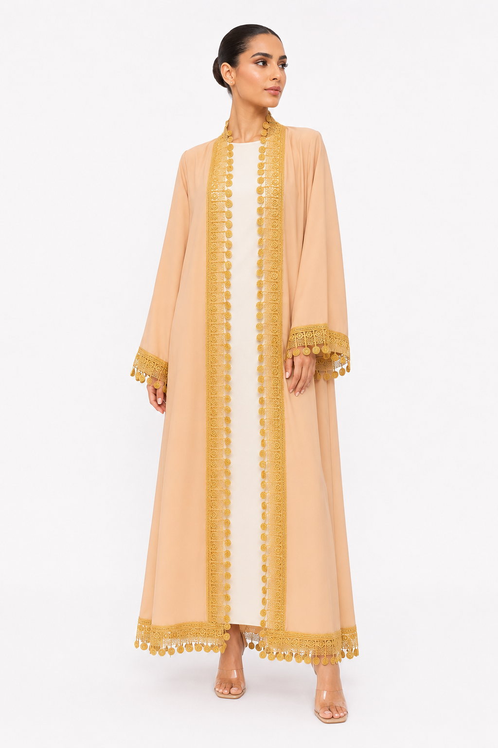 C 2513 Orange Cream Pop Lace Abaya