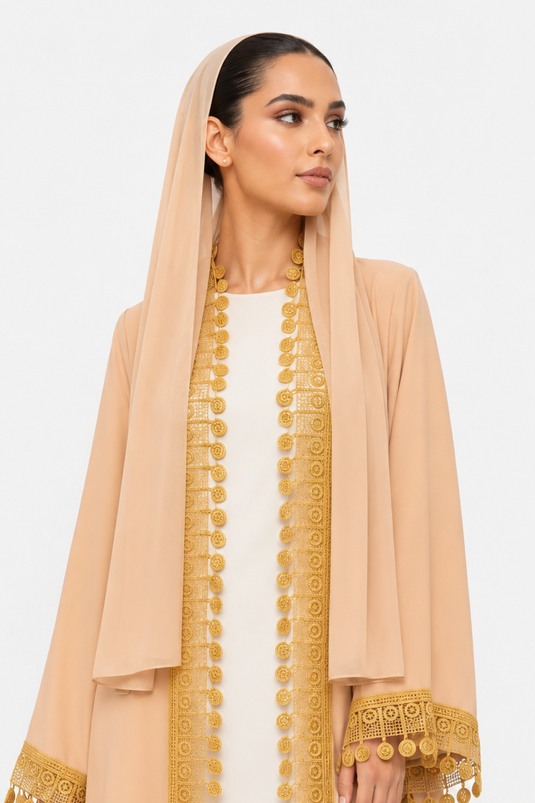 C 2513 Orange Cream Pop Lace Abaya