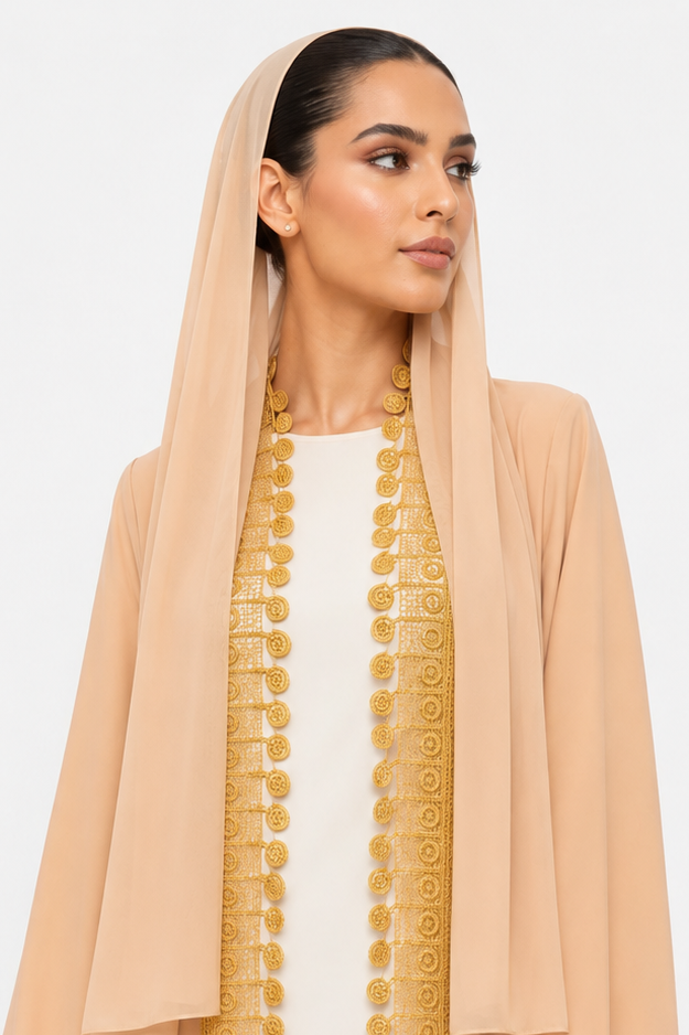 C 2513 Orange Cream Pop Lace Abaya