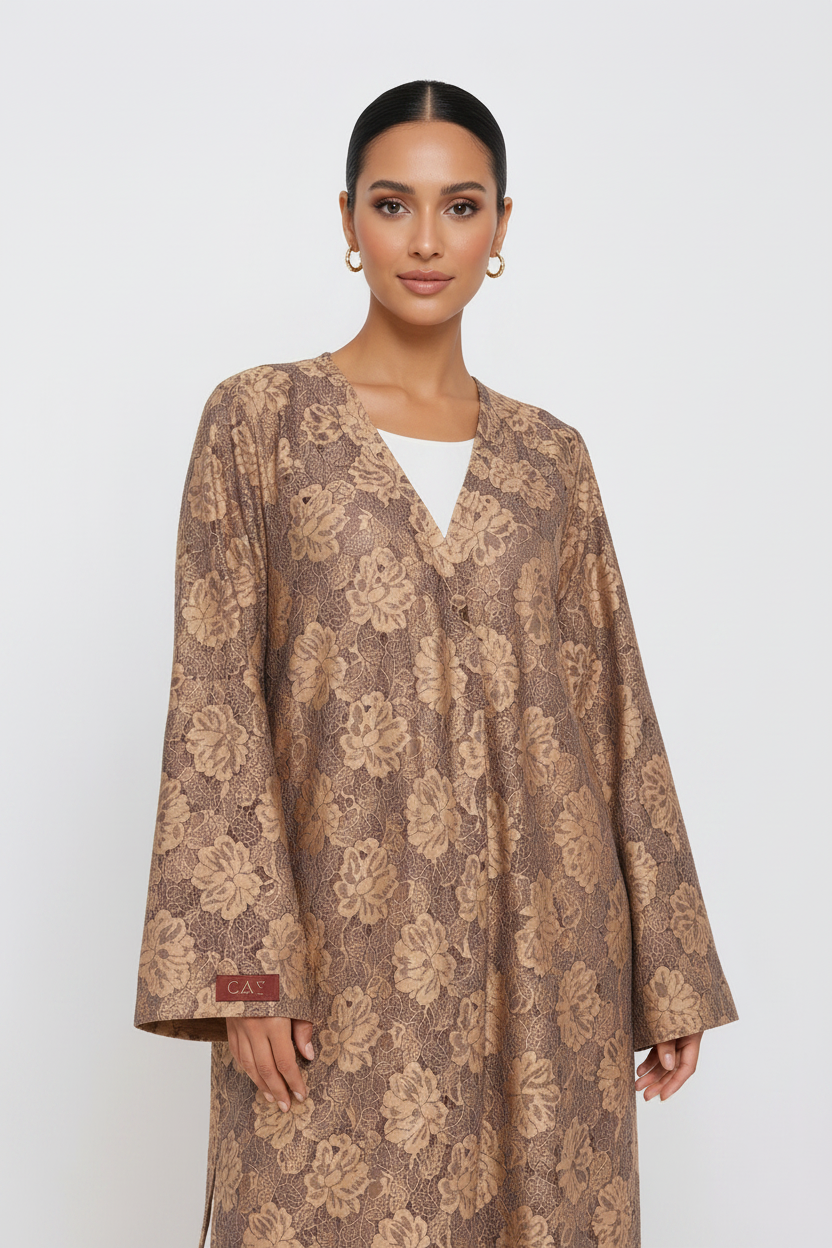 C 2520-05 Honey Brown Dantel Abaya