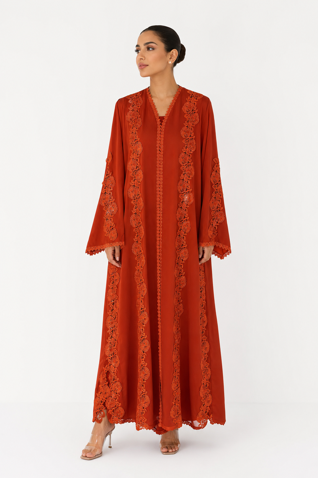 C 2521 Marigold Crystal Lace Abaya