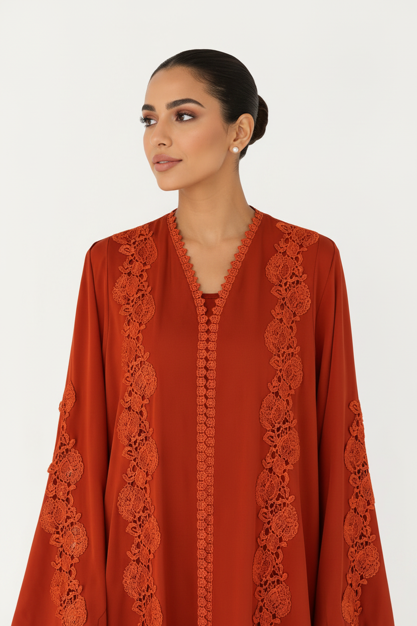 C 2521 Marigold Crystal Lace Abaya