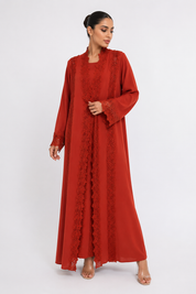 C 2522 Fire Brick Crystal Lace Abaya