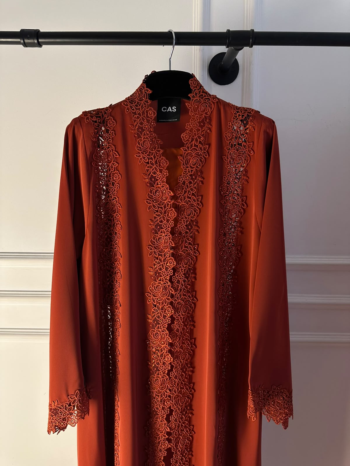 C 2522 Fire Brick Crystal Lace Abaya