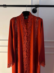 C 2522 Fire Brick Crystal Lace Abaya