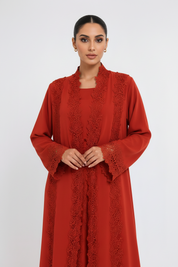 C 2522 Fire Brick Crystal Lace Abaya