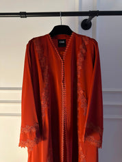 C 2523 Apricot Orange Lace Abaya