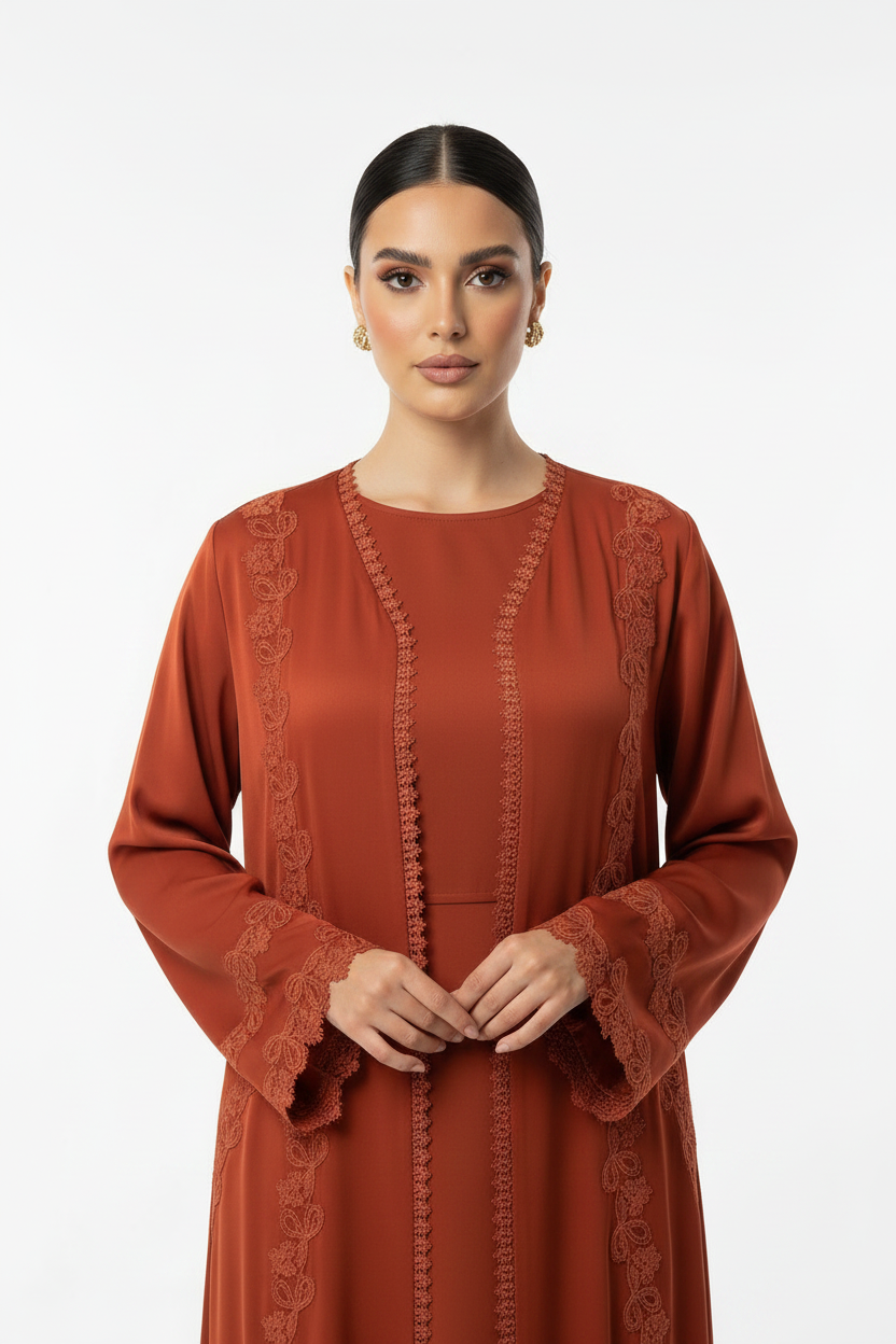 C 2523 Apricot Orange Lace Abaya