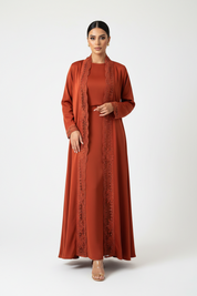 C 2524 Brick Orange Lace Abaya