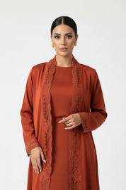 C 2524 Brick Orange Lace Abaya