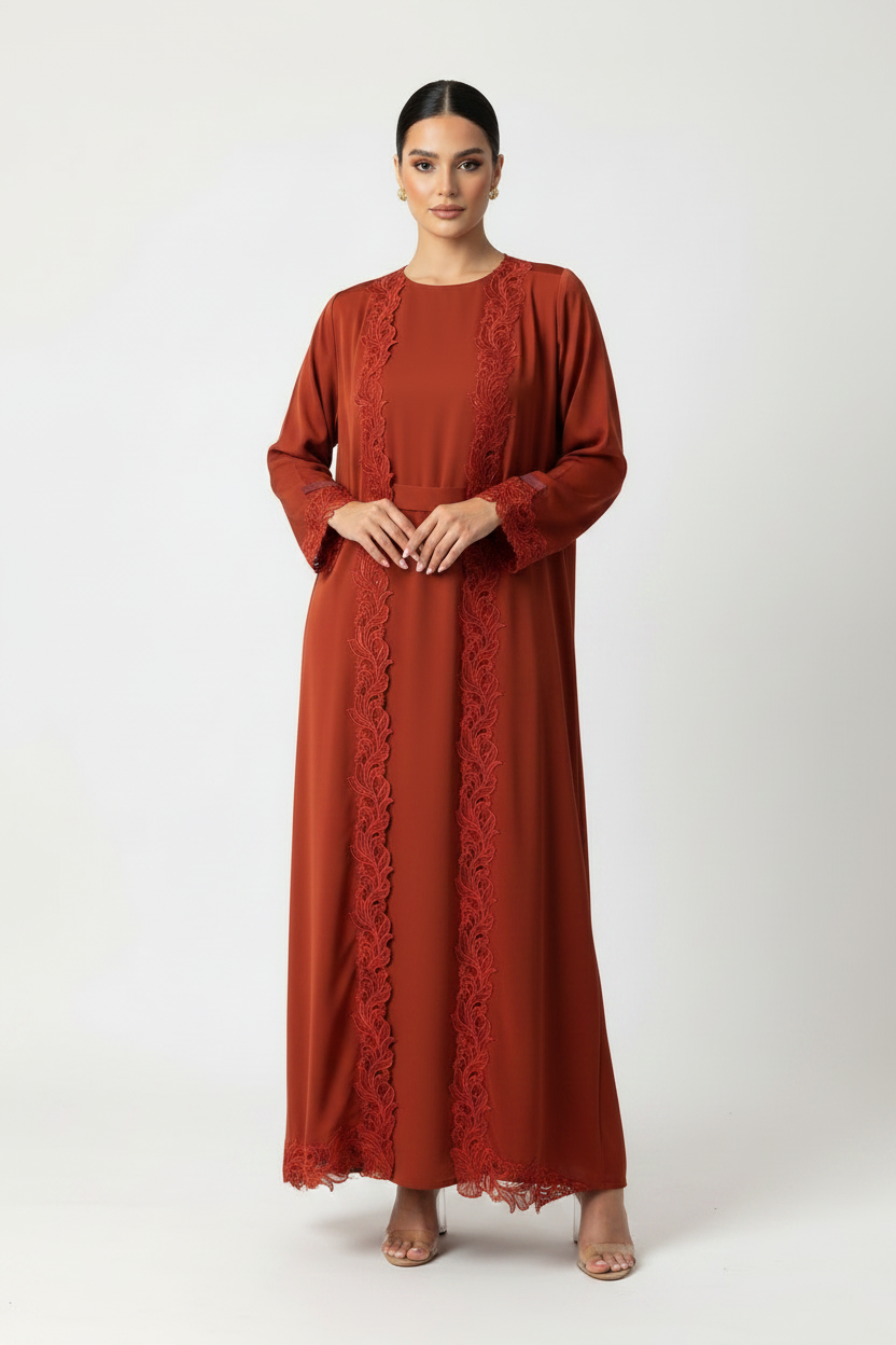 C 2525 Crimson Lace Abaya
