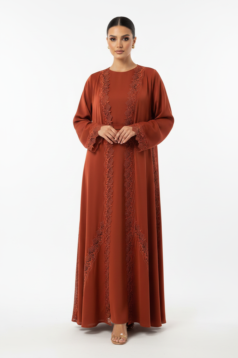 C 2526 Rust Orange Lace Abaya