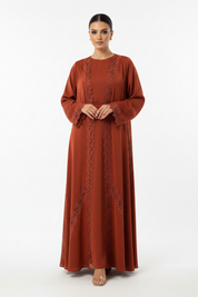 C 2526 Rust Orange Lace Abaya