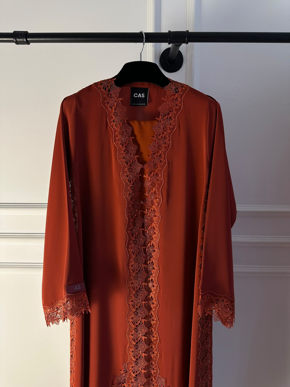 C 2526 Rust Orange Lace Abaya