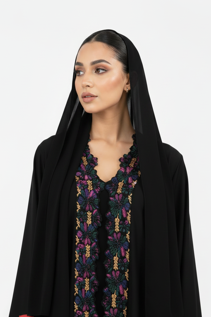 C 2527 Black Truffle Lace Abaya