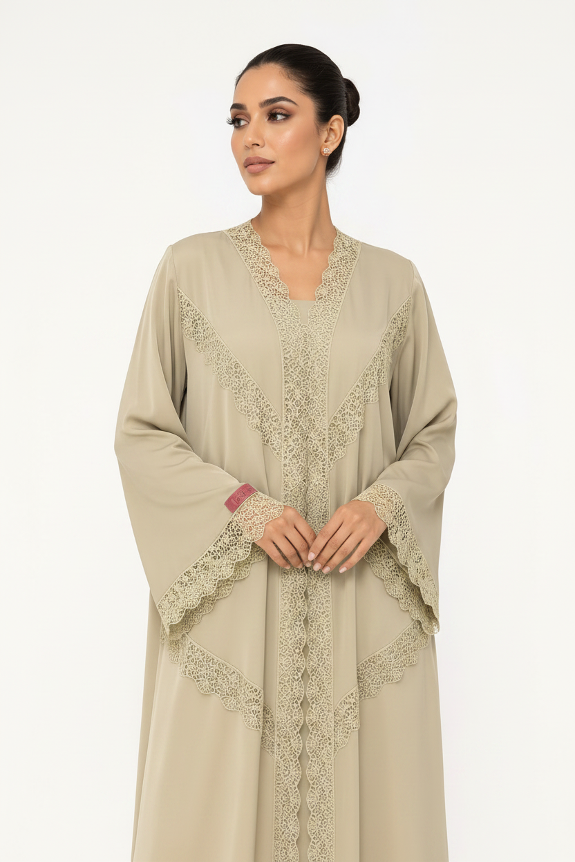 C 2529 Honeydew Cream Lace Abaya