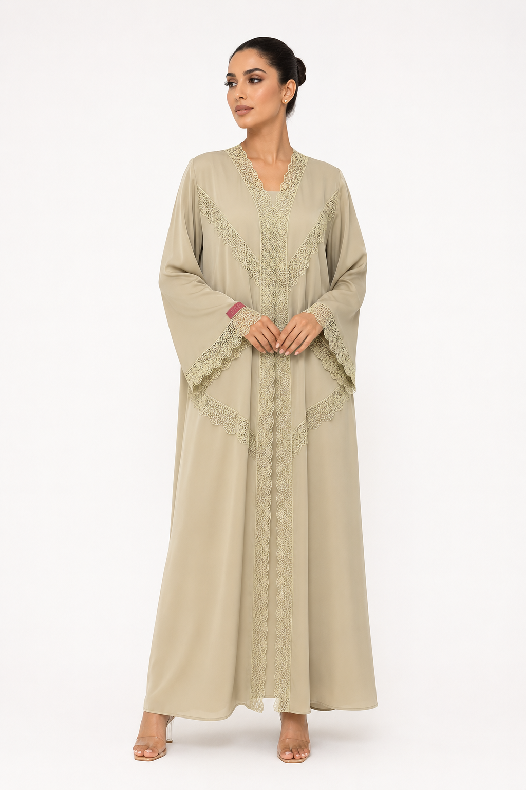 C 2529 Honeydew Cream Lace Abaya