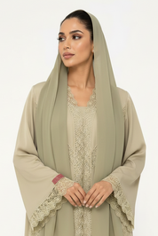 C 2529 Honeydew Cream Lace Abaya