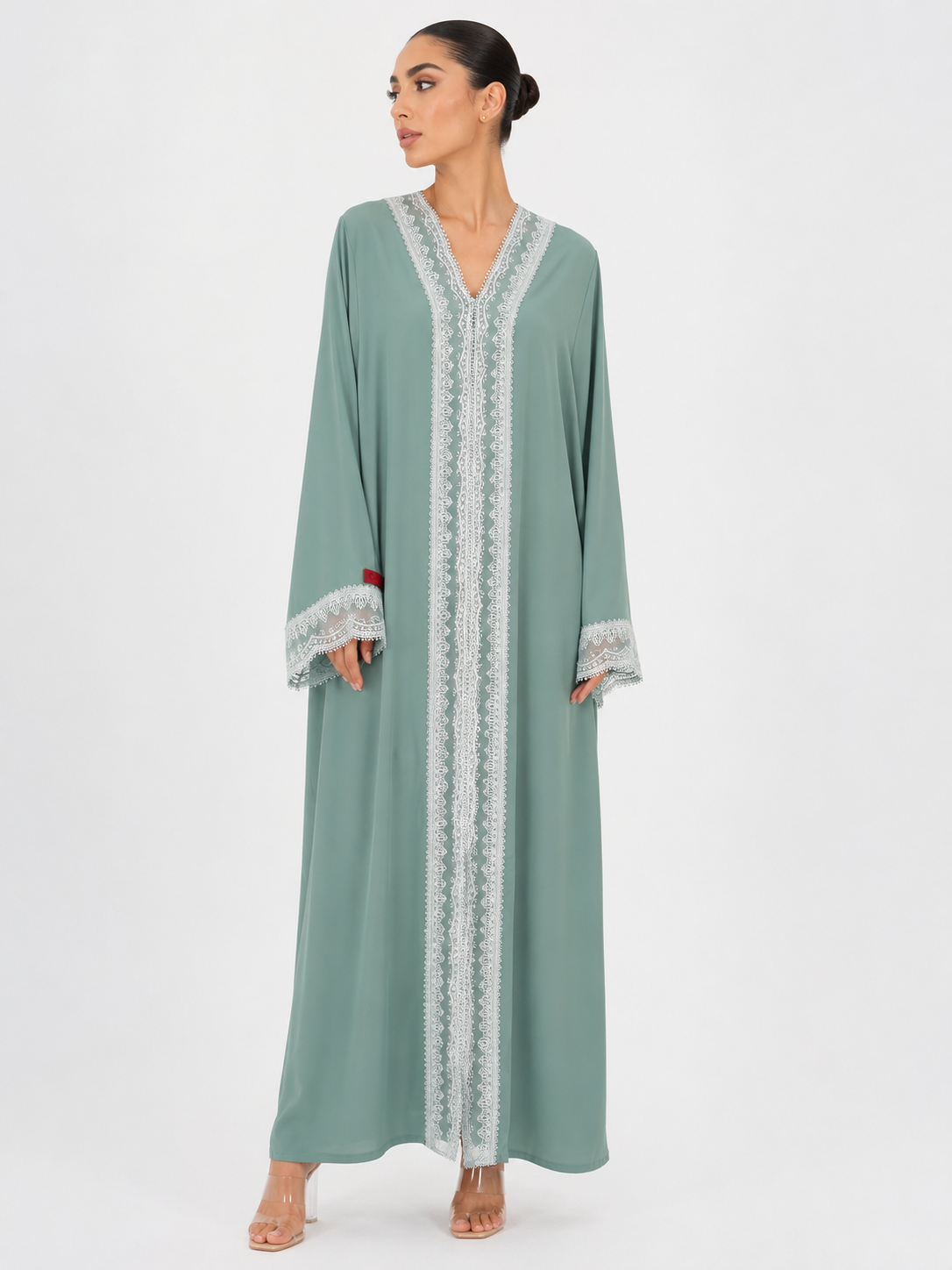 C 2530 Eucalyptus Mist Lace Abaya