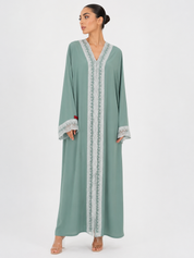 C 2530 Eucalyptus Mist Lace Abaya
