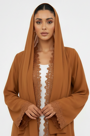 C 2534 Salted Caramel Lace Abaya
