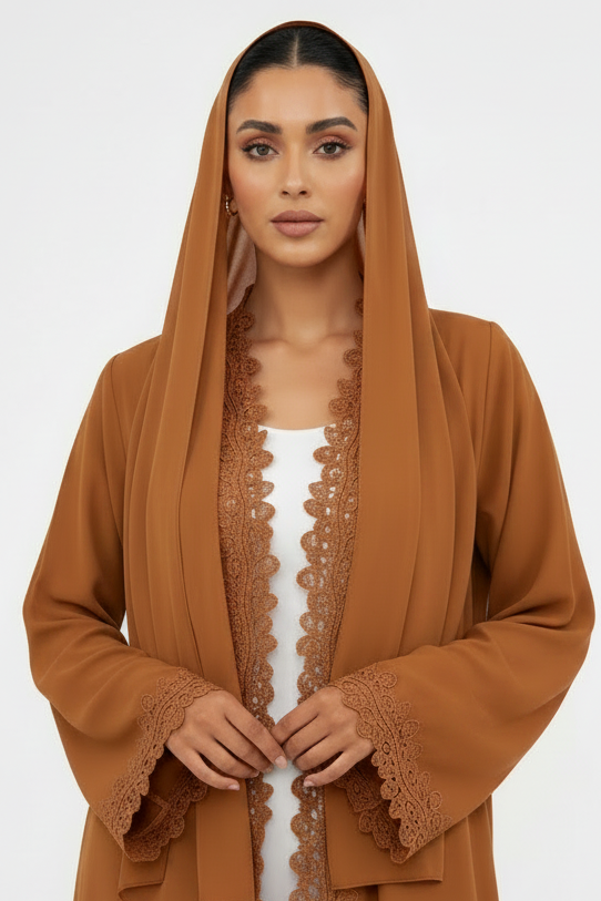 C 2534 Salted Caramel Lace Abaya