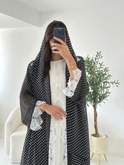 C 2535 Black Polka Dot Lace Abaya