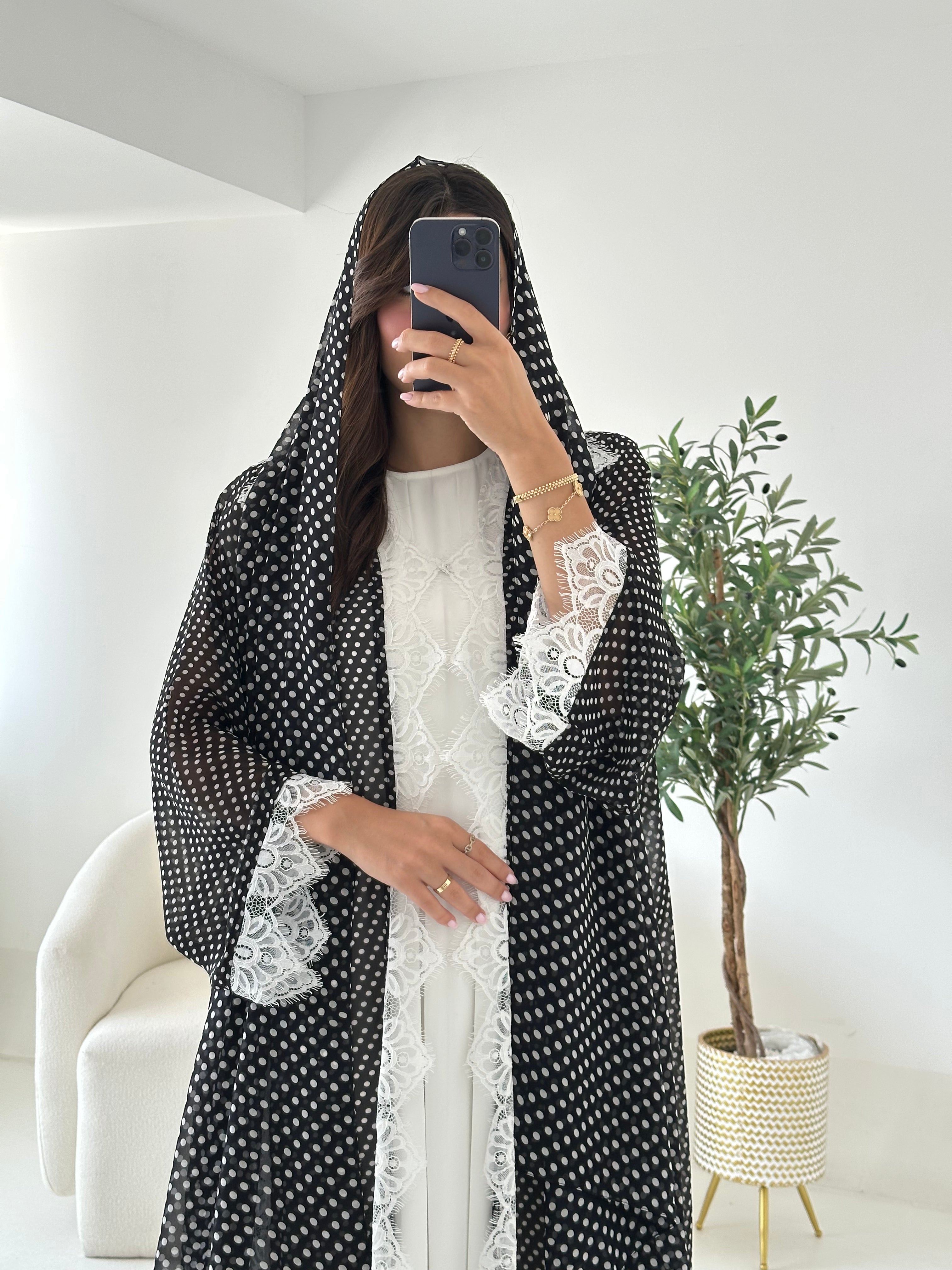 C 2535 Black Polka Dot Lace Abaya