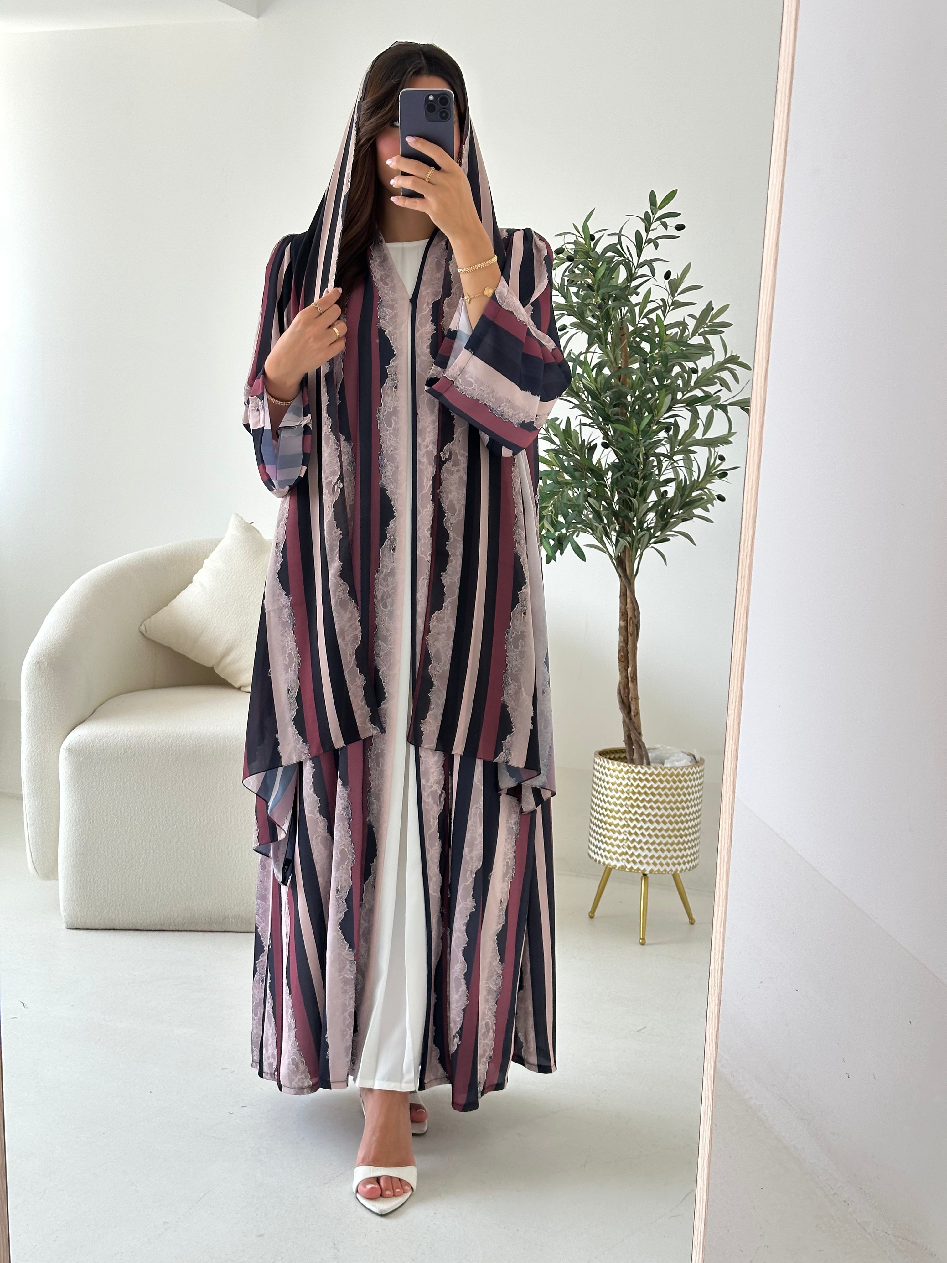 C 2536 Dusty Pink Printed Abaya