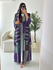 C 2537 Purple Green Printed Abaya