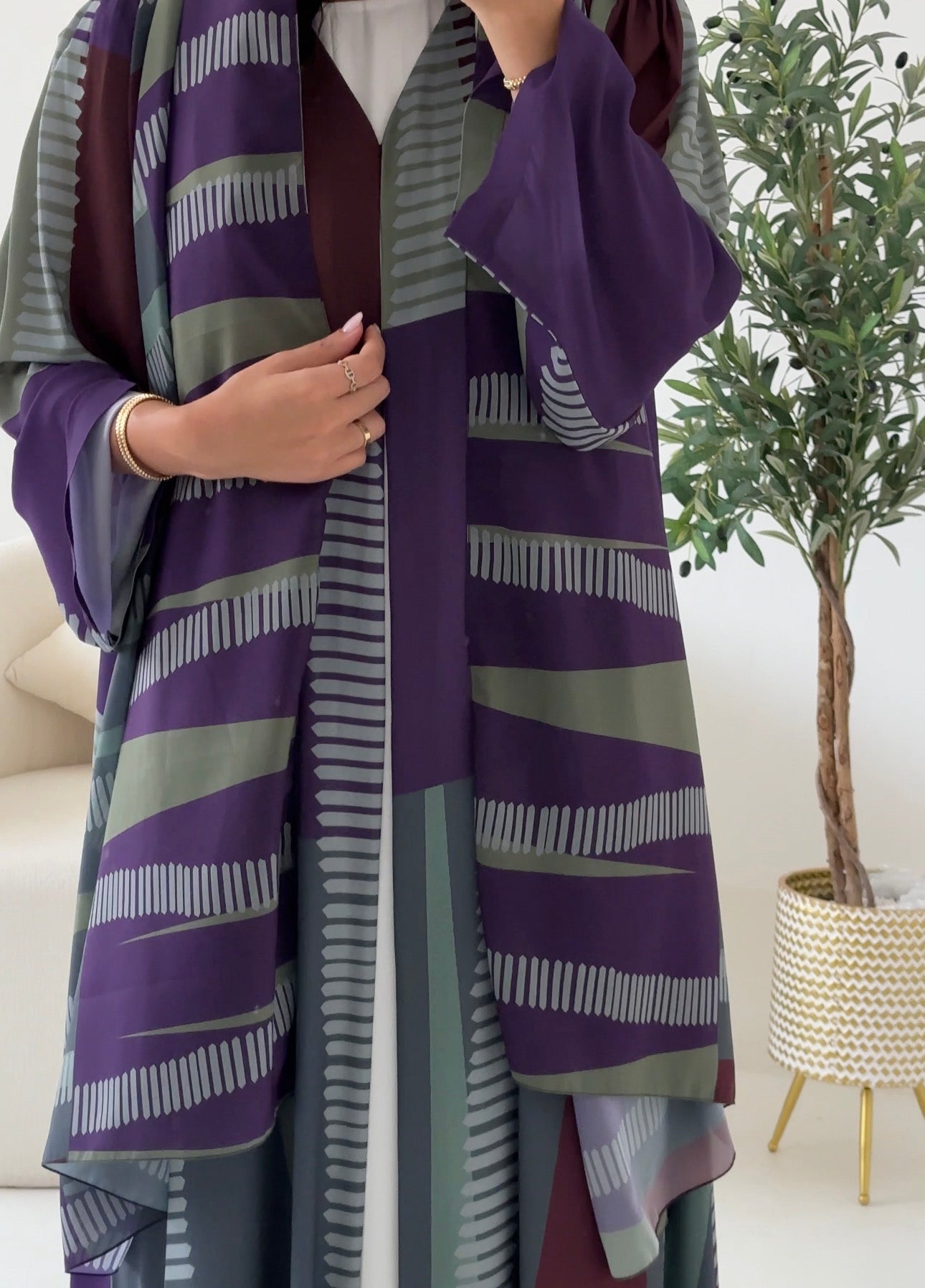 C 2537 Purple Green Printed Abaya