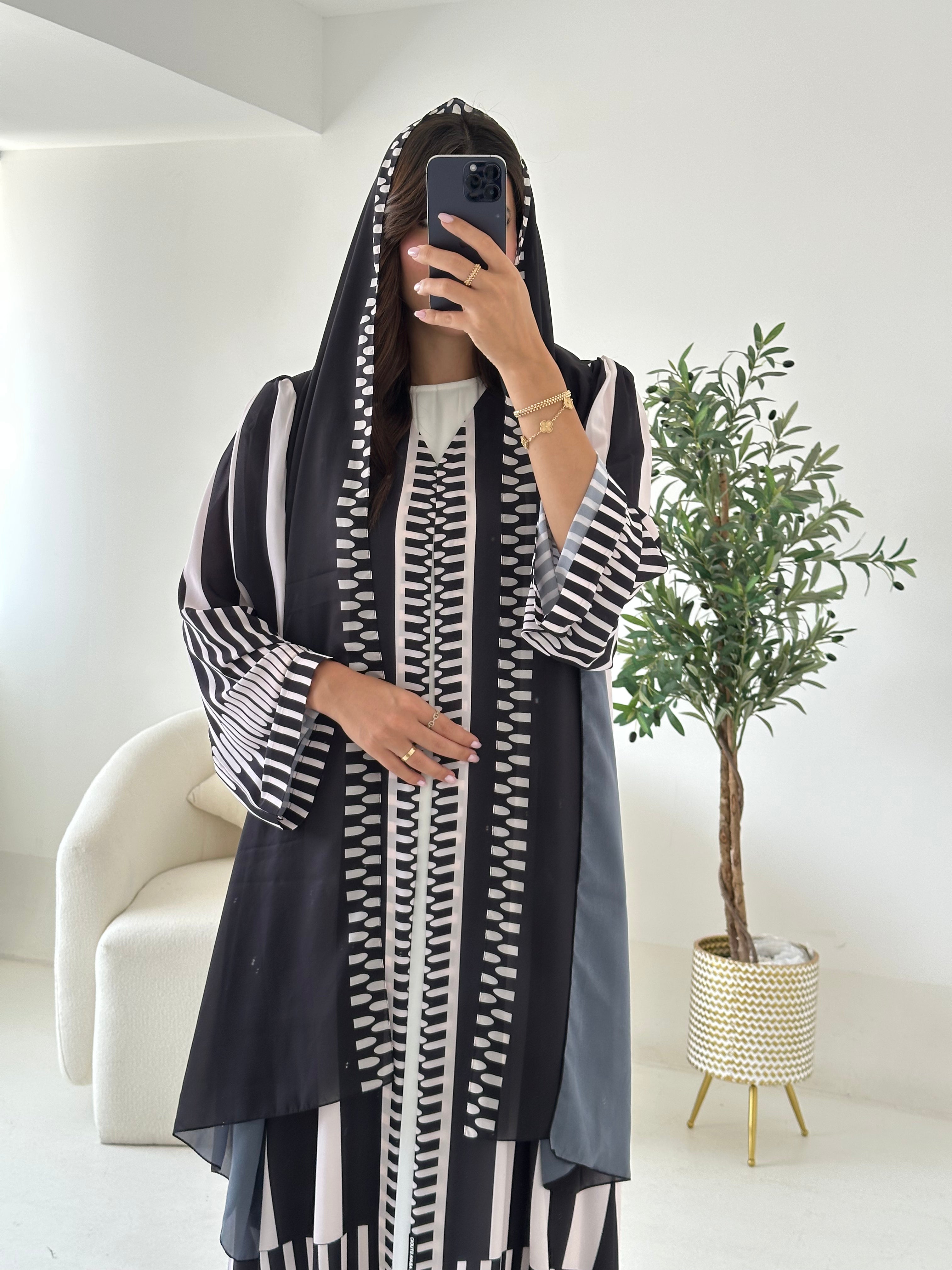C 2538 Black Patterned Printed Abaya
