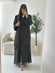 C 2539 Black Polka Dot Printed Abaya