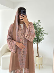 C 2540 Caramel Patterned Printed Abaya