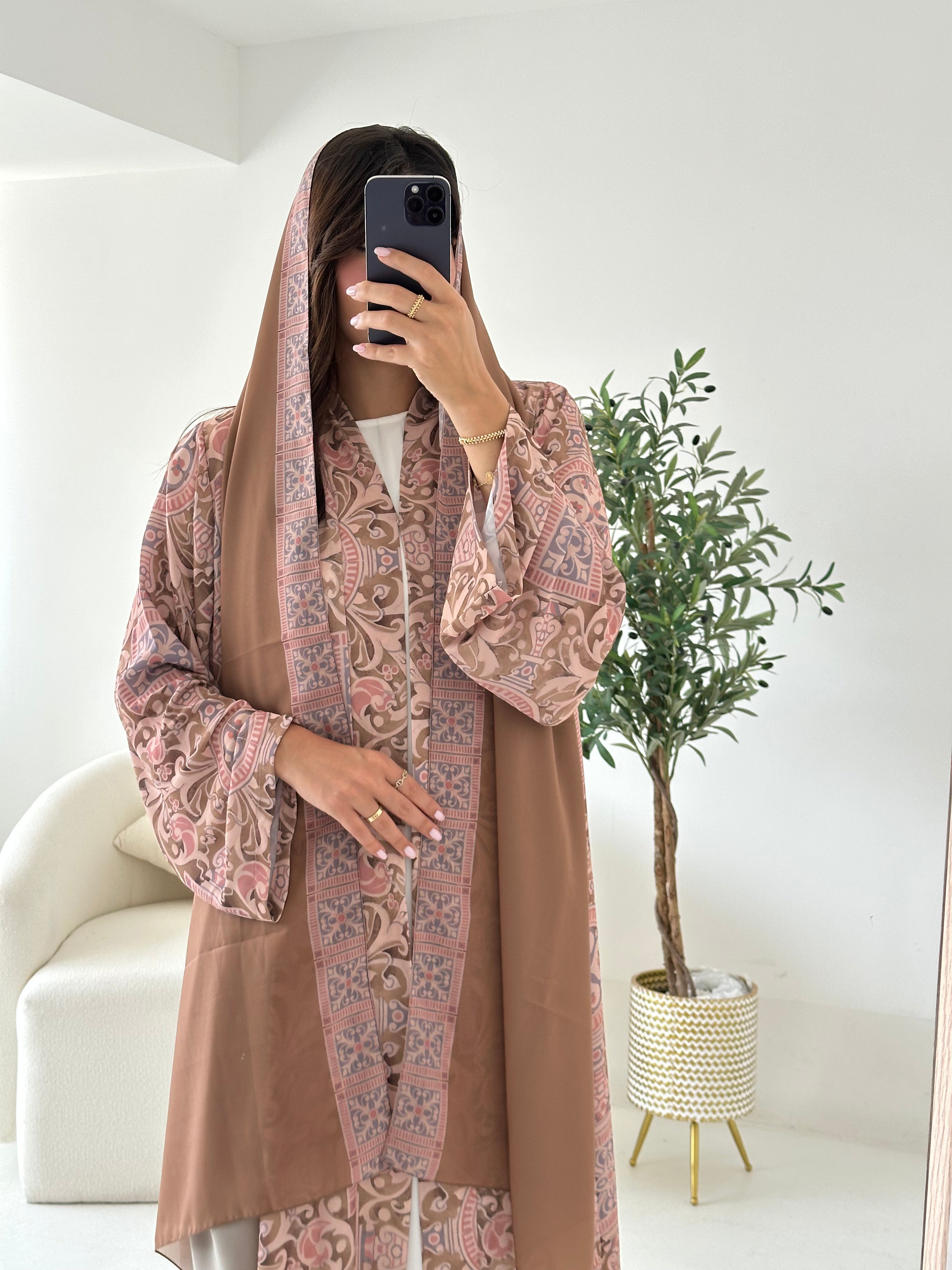 C 2540 Caramel Patterned Printed Abaya