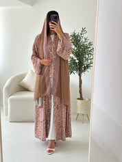 C 2540 Caramel Patterned Printed Abaya