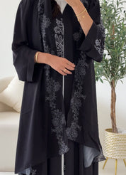 C 2541 Black Floral Printed Abaya
