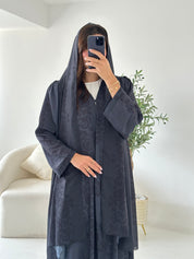 C 2542 Dark Grey Printed Abaya