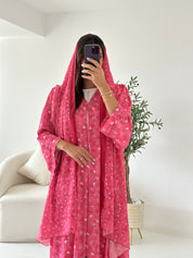 C 2544 Berry Pink Hearts Printed Abaya