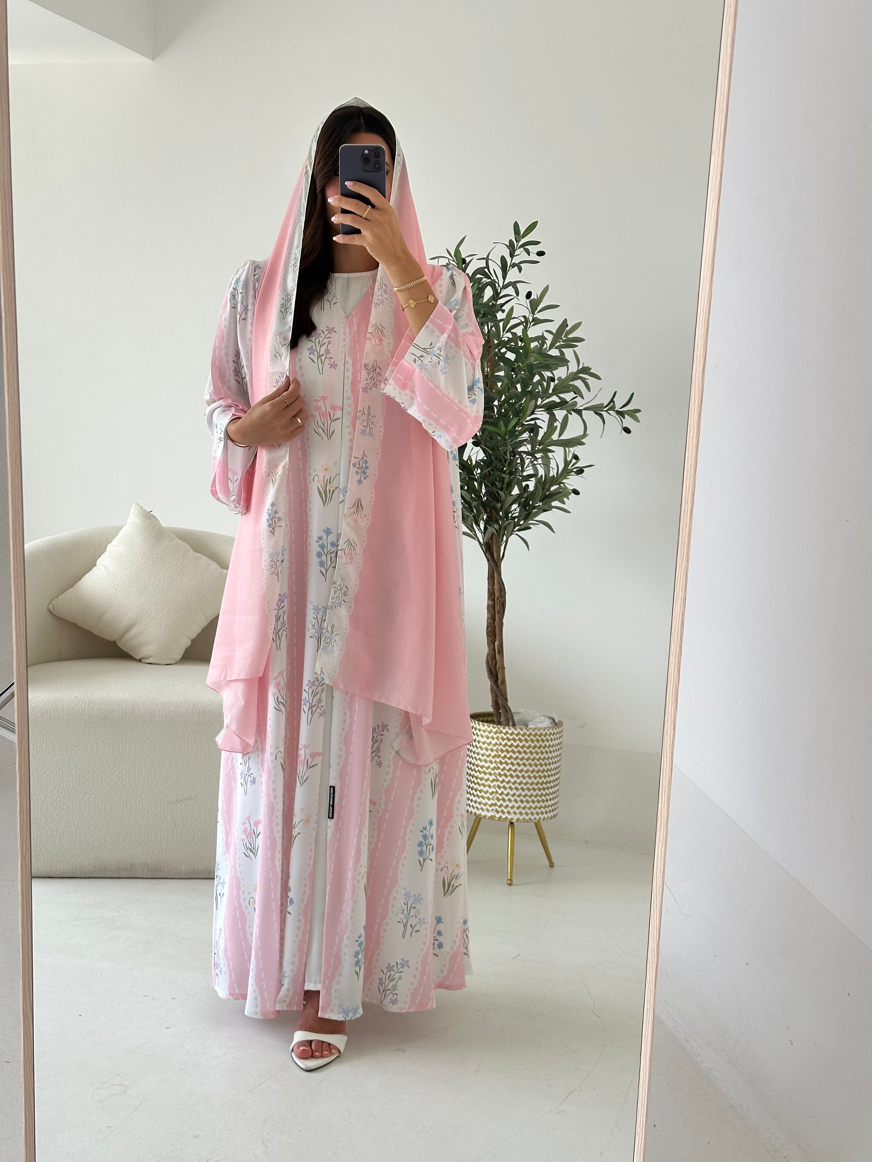 C 2545 Blush Pink Floral Printed Abaya