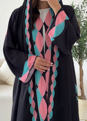 C 2546 Black Pink Printed Abaya