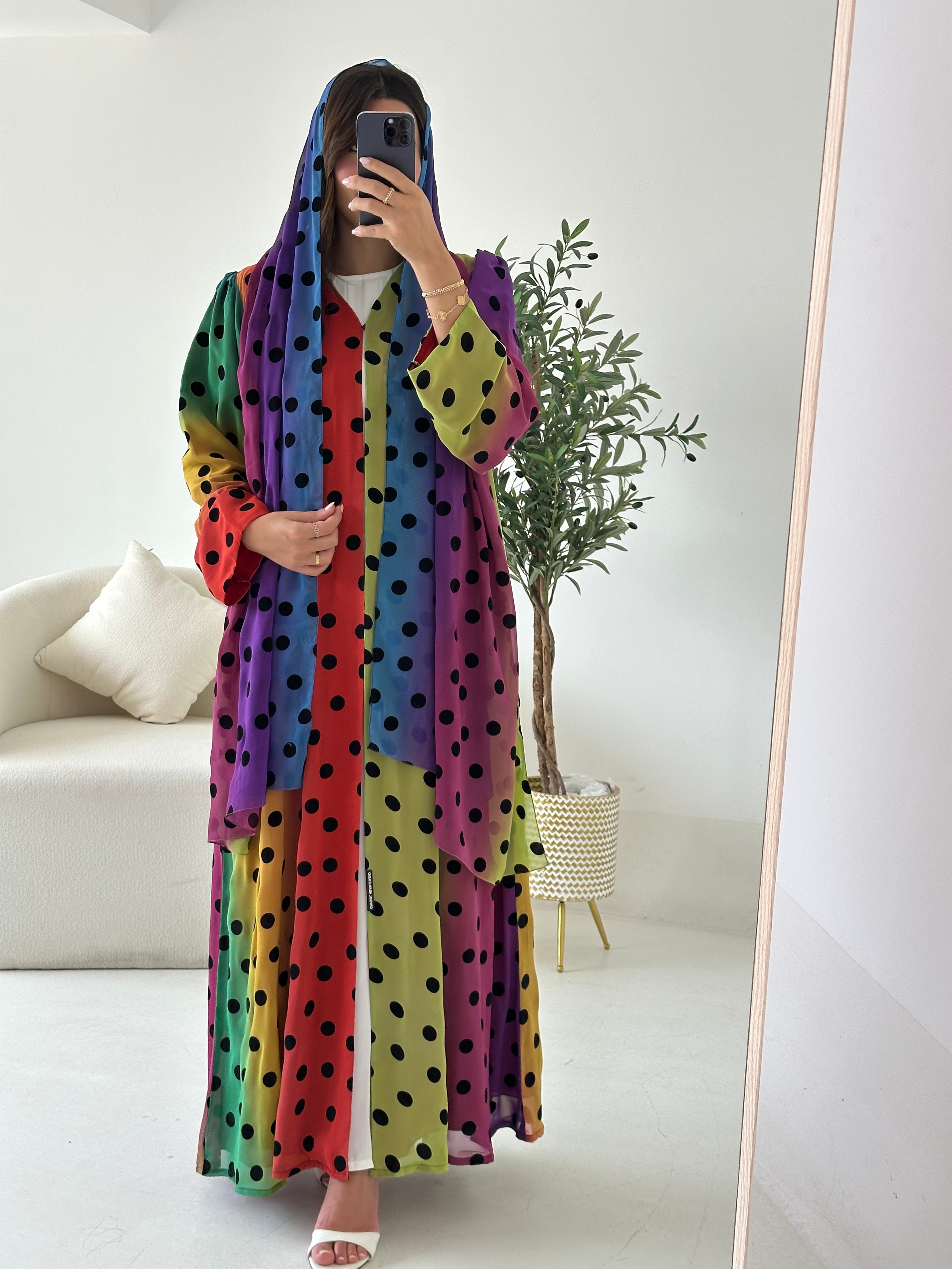 C 2547 Multicolor Polka Dot Printed Abaya